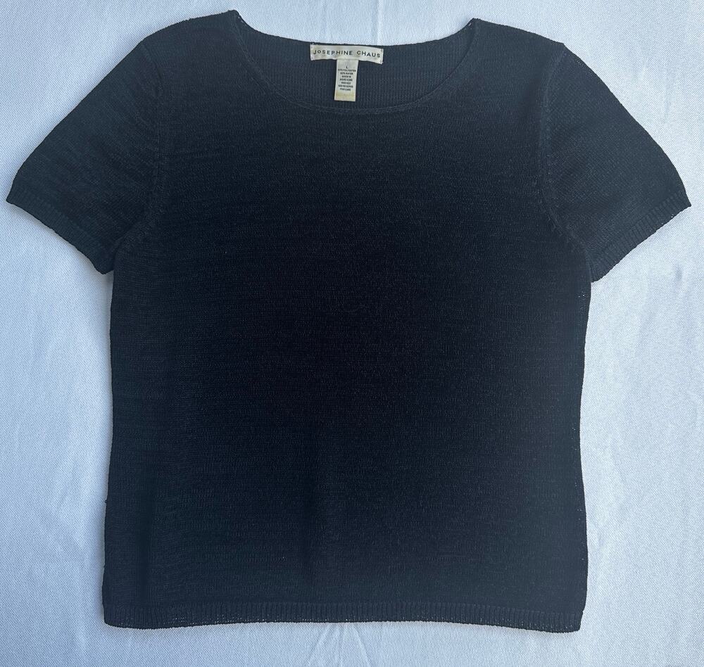 Josephine Chaus Navy Short Sleeve Knit Sweater Blouse Women's L